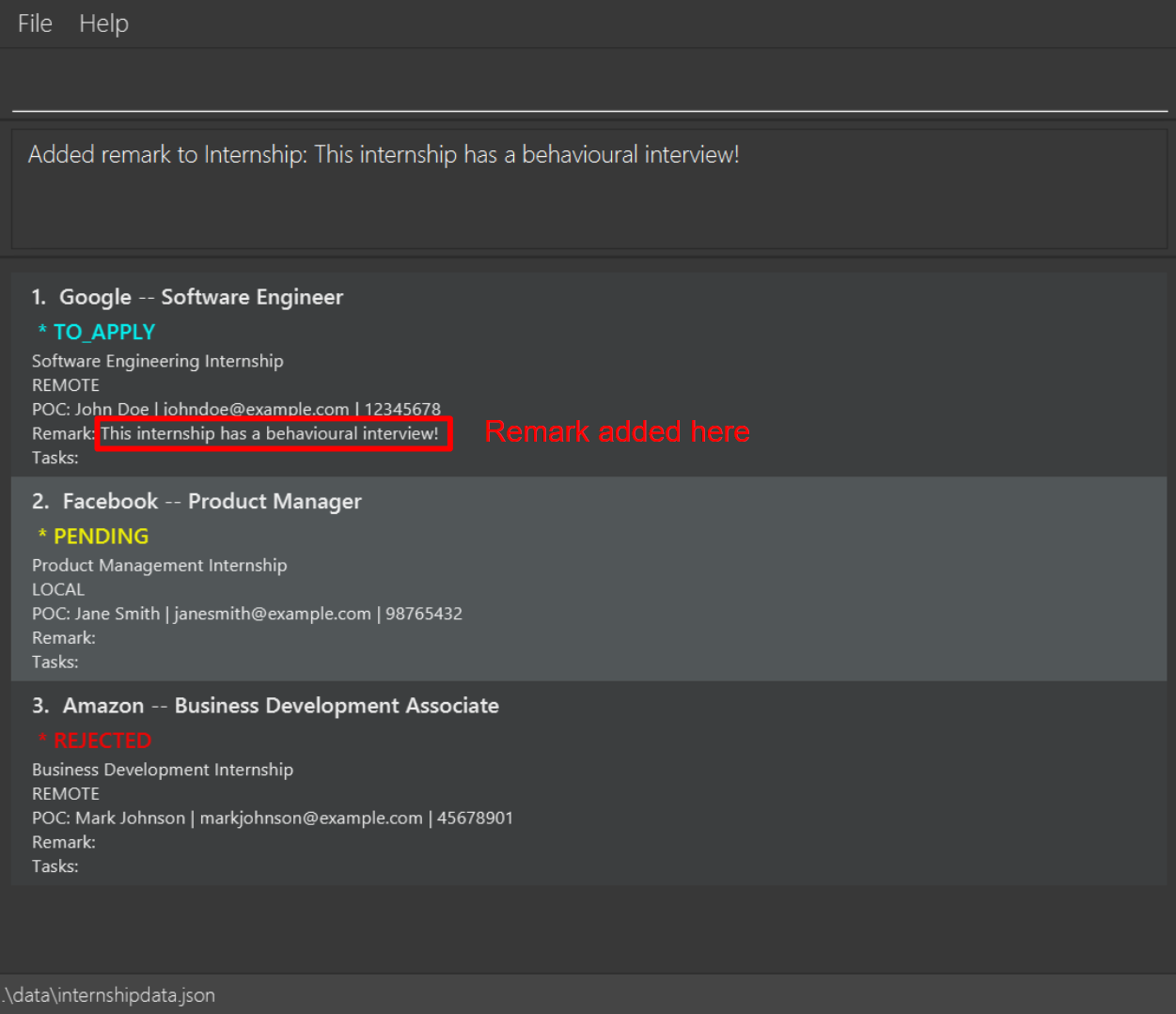 After successfully adding a remark