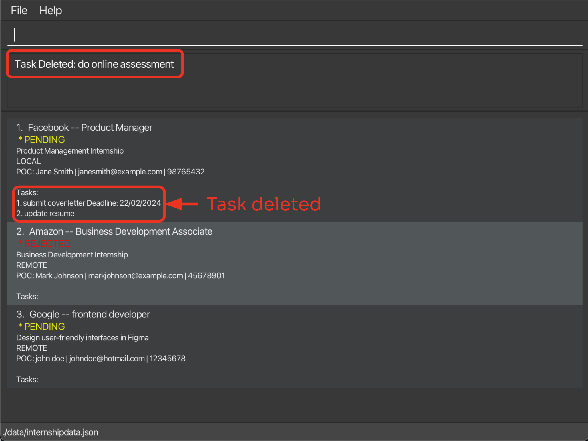 After successfully deleting the task