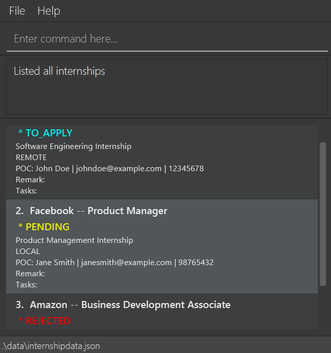 After successfully listing all internships